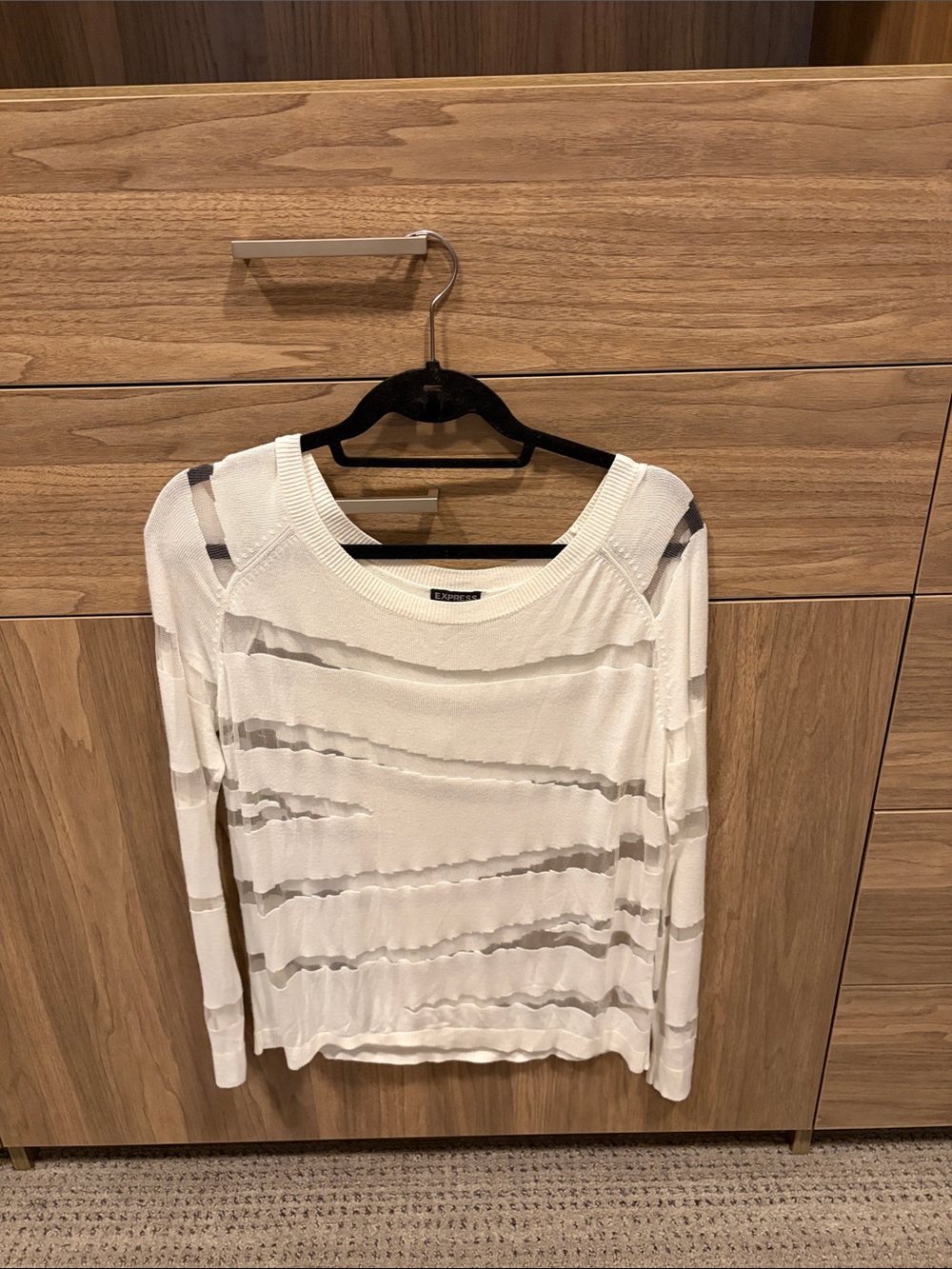 Express White Sheer Stripe Long-Sleeve Top
